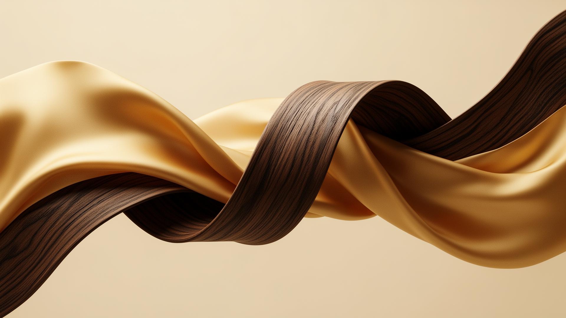 Golden silk ribbon interwoven with dark oak — Aurelia studio mark